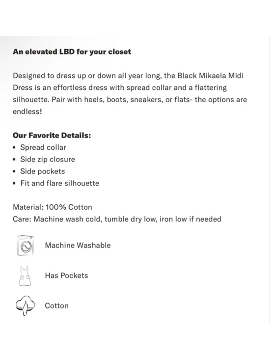 Tuckernuck Black Mikaela Sleeveless Collared Midi Dress M NWT - Picture 7 of 7